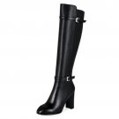 Women Real Leather Over Knee Boots Winter Snow Boots Sexy High Heel Fashion Zip Women Riding Black B