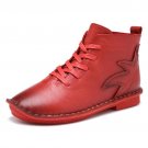 Fashion Round Toe Women Shoes 2017 Autumn Soft Genuine Leather Ankle Boots Lace Up Casual Female Fla