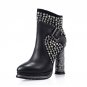 Top Quality Rhinestones Platform Kid Suede Genuine Leather Shoes Women Sexy Cylinder High Heels Blac