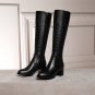 top quality size 34-41 genuine leather knee high boots women shoes fashion square heels black cow le