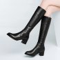 top quality size 34-41 genuine leather knee high boots women shoes fashion square heels black cow le