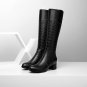 top quality size 34-41 genuine leather knee high boots women shoes fashion square heels black cow le
