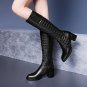 top quality size 34-41 genuine leather knee high boots women shoes fashion square heels black cow le