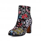 Ethnic Style Flowers Embroidery Cow Suede Genuine Leather Large Size 34-43 Women Shoes Sexy High Hee