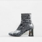 Women Velvet Ankle Boots Pink Chunky Dress Boot Thick High Heels Shoes For Ladies Luxury Brand Desig