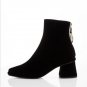 Women Velvet Ankle Boots Pink Chunky Dress Boot Thick High Heels Shoes For Ladies Luxury Brand Desig