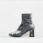 Women Velvet Ankle Boots Pink Chunky Dress Boot Thick High Heels Shoes For Ladies Luxury Brand Desig