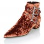 Women Velvet Ankle Boots Pink Chunky Dress Boot Thick High Heels Shoes For Ladies Luxury Brand Desig