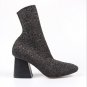Women Velvet Ankle Boots Pink Chunky Dress Boot Thick High Heels Shoes For Ladies Luxury Brand Desig