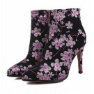 Retro Ethnic Embroidery Winter Shoes Women High Heel Ankle Boots Sexy Buckles Platform Shoes Women W
