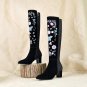 Retro Ethnic Embroidery Winter Shoes Women High Heel Ankle Boots Sexy Buckles Platform Shoes Women W