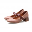 fashion spring autumn women shoes square toe buckle ladies pumps shallow square heel high heels shoe