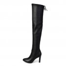 winter keep warm women boots thick high heels round toe platform shoes genuine leather over the knee