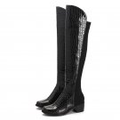 fashion new hot sale women boots med heel round toe shoes solid black winter warm knee high boots