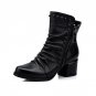 new high quality full genuine leather boots women shoes rivets round toe thick heels zip autumn wint
