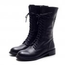 Winter Women Boots Genuine Leather Round Toe Lace Up Half Boots Ladies Flat Botas Mujer Riding Boots