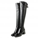Women Real Genuine Leather Square Low Heel Over Knee Boots Woman Square Toe Warm Winter Shoes Heeled