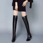 Women Real Genuine Leather Square Low Heel Over Knee Boots Woman Square Toe Warm Winter Shoes Heeled