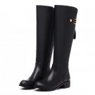 Women Real Genuine Leather Round Toe Knee Boots Woman Low Heel Knight Boot Female Zipper Flat Shoes 