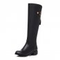Women Real Genuine Leather Round Toe Knee Boots Woman Low Heel Knight Boot Female Zipper Flat Shoes 