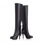 Women Genuine Leather Over Knee High Heel Boots Thigh High Cross Strap Boots Fur Shoes Winter Women 