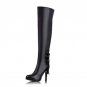 Women Genuine Leather Over Knee High Heel Boots Thigh High Cross Strap Boots Fur Shoes Winter Women 