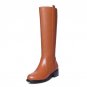 Women Real Leather Knee Boots Square Heel Shoes Fashion Female Zipper Shoes Winter Martin Boots Wome