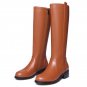 Women Real Leather Knee Boots Square Heel Shoes Fashion Female Zipper Shoes Winter Martin Boots Wome