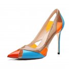 Women High Heel Shoes Pionted Toe Pumps Cut out Mix Color Wedding Party Dress Shoes Ladies Footwear 