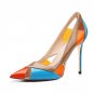Women High Heel Shoes Pionted Toe Pumps Cut out Mix Color Wedding Party Dress Shoes Ladies Footwear