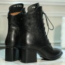 Women Pumps Spring Ladies Shoes Square High Heel Genuine Leather Lace Up  Black Woman Casual Shoes S