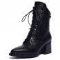 Women Pumps Spring Ladies Shoes Square High Heel Genuine Leather Lace Up Black Woman Casual Shoes S