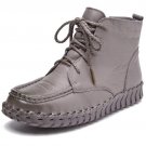Elegant Round Toe Genuine Leather High Top Shoes 2017 Spring Autumn Fashion Lace Up Sewing Flat Shoe