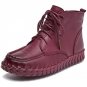 Elegant Round Toe Genuine Leather High Top Shoes 2017 Spring Autumn Fashion Lace Up Sewing Flat Shoe