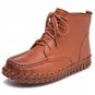 Elegant Round Toe Genuine Leather High Top Shoes 2017 Spring Autumn Fashion Lace Up Sewing Flat Shoe