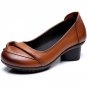 Women Pumps Soft Genuine Leather Med Heel Shoes Spring Autumn Comfortable Thick Heel Shoes Shallow W