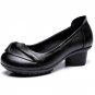 Women Pumps Soft Genuine Leather Med Heel Shoes Spring Autumn Comfortable Thick Heel Shoes Shallow W