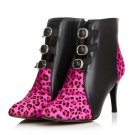 Women Ankle Boots Natural Real Leather Luxury Pointed Toe Sexy High Heels Wild Leopard Zip Fashion B