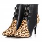 Women Ankle Boots Natural Real Leather Luxury Pointed Toe Sexy High Heels Wild Leopard Zip Fashion B