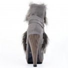 Women Round Toe Platform Ankle Boots Brand New Ladies Fur Bootines Mujer Lace Up Spike Heels Shoes F