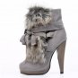Women Round Toe Platform Ankle Boots Brand New Ladies Fur Bootines Mujer Lace Up Spike Heels Shoes F