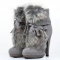 Women Round Toe Platform Ankle Boots Brand New Ladies Fur Bootines Mujer Lace Up Spike Heels Shoes F