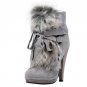 Women Round Toe Platform Ankle Boots Brand New Ladies Fur Bootines Mujer Lace Up Spike Heels Shoes F