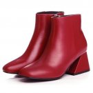 Woman Real Genuine Leather Ankle Boots Women Vintage Square Toe Botas Mujer Classical Zipper Shoes F