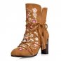 Size 34-43 Women Genuine Leather High Heel Boots Women Tassel Cross Strap Short Boots Winter Shoes F