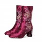 Size 34-43 Women Real Leather High Heel Boots Flower Mid Calf Boots Women Warm Fur Shoes Winter Bota