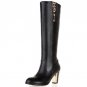 Free shipping over knee natrual real genuine leather high heel boots women snow winter warm shoes R1