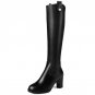 Women Natural Leather Knee Boots Winter Snow Boots Square Heel Fashion Zipper Women Riding Boots Sho