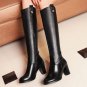 Women Natural Leather Knee Boots Winter Snow Boots Square Heel Fashion Zipper Women Riding Boots Sho