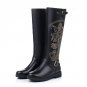 Vintage Women Genuine Real Leather Knee Boots Winter Boot Sexy Square Heel Round Toe Zipper Fashion 